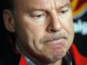 FILE - In this April 29, 2009 file photo, Calgary Flames' head coach Mike Keenan speaks to the media at the end of the team's 2008-09 season.