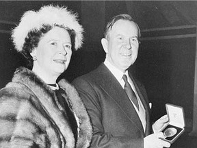 Lester Pearson receiving nobel peace prize.