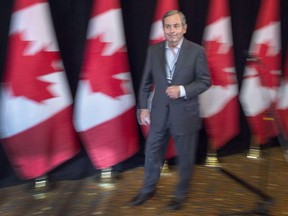 David MacNaughton, Canada's ambassador to the United States, heads from the microphone after talking to reporters as the Liberal cabinet meets in St. John's, N.L. on Tuesday, Sept. 12, 2017.