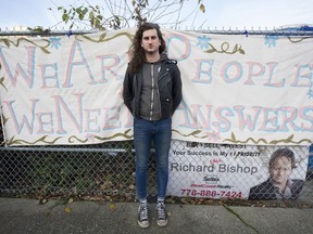 J.J. Riach, an organizer with the Alliance Against Displacement, outside the Sugar Mountain camp this week.