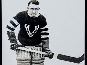 1919 postcard of Vancouver Millionaires goalie Hugh Lehman.