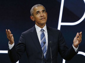 FILE - In this Saturday, Dec. 2, 2017, file photo, former U.S. President Barack Obama arrives on stage prior to delivering a speech in Paris. Carter Wilkerson, a guy with an insatiable appetite for chicken nuggets, and Obama are among the most retweeted tweets of the year. On Tuesday, Dec. 5, 2017, Twitter released its top trending people and subjects ranging from the arts, to politics, to Korean boy bands.