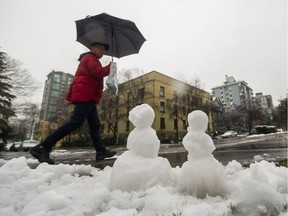 Environment Canada says Metro Vancouver received snowfall amounts ranging from five to 10 centimetres Tuesday night.