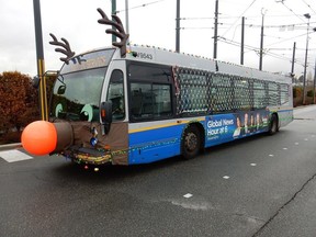 Like the Rudolph of song, TransLink's special holiday buses come equipped with advanced fog-cutting technology: a bright red nose that, if you ever saw it, you would even say it glows.