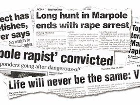 Headlines from stories about the Marpole rapist.