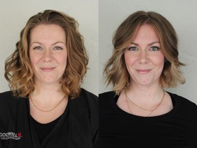 Margot Watt is a 34-year-0ld event planner and wanted to lighten up her colour for the winter season. On the left is Margot before her makeover by Nadia Albano, on the right is her after.