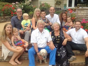 Former ICBC chief executive Nick Geer, centre, surrounded by family. Geer died after a crash near Sacramento on Monday, Jan. 22, 2018. His wife, Penny, seen here sitting beside him, is in hospital.