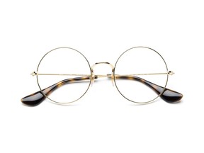 Ray Ban round-frame glasses in gold, $195.