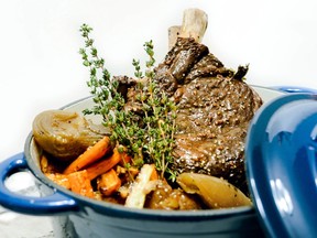 Braised Rib Eye with root vegetables and roasted potatoes by Chef Trevor Bird.