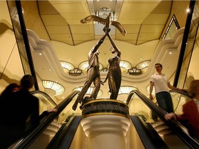 Harrods. A permanent memorial to Diana, Princess of Wales and Dodi al-Fayed is seen in Harrods in London