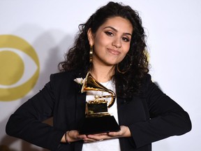 Canadian singer and songwriter Alessia Cara, winner of the best new artist award, poses in the press room during the 60th Annual Grammy Awards on Jan. 28, 2018, in New York.