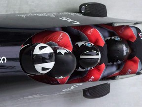 Canada's Justin Kripps, Alexander Kopacz, Jesse Lumsden and Oluseyi Smith compete in a four-man World Cup Bobsleigh race in Whistler. Kripps and Kopacz have just won their first World Cup victory in Altenberg, Germany as a two-man crew.