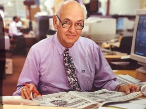 The late Vancouver Sun editor Bruce Smillie in the newsroom.