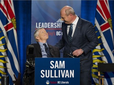 Liberal leader candidates Sam Sullivan and Michael de Jong at the Westin Bayshore Tuesday evening for the BC Liberal Party leadership debate.