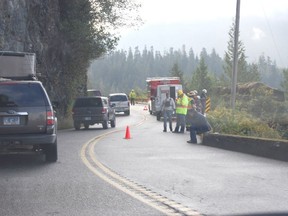 Police and search and rescue personnel at Kennedy Lake, along Highway 4 near Ucluelet, after an ambulance went down a cliff and crashed in the lake into the early morning in 2010.