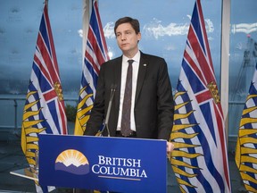 Attorney General David Eby speaks with the media about ICBC's third-quarter financial results, which forecasts a $1.3 billion net loss for the current fiscal year.