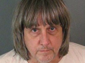 In this Sunday, Jan. 14, 2018 photo released by the Riverside County Sheriff's Department shows suspect David Allen Turpin. Authorities say an emaciated teenager led deputies to a California home where her 12 brothers and sisters were locked up in filthy conditions, with some of them malnourished and chained to beds. Riverside County sheriff's deputies arrested the parents David Allen Turpin and Louise Anna Turpin on Sunday. The parents could face charges including torture and child endangerment.