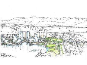 An artist's conception of the new neighbourhood that the City of Vancouver is planning for northeast False Creek.