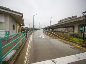 An exit from the Cambie Bridge, which may get a new, exclusive southbound bike lane if Vancouver city council gives the OK.