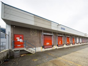 A warehouse on Production Way in Burnaby that is up for lease. Metro Vancouver is set for the second-highest industrial rent growth through 2019.