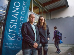 Bill Wadsworth and Rebecca Lockhart in front of the Kitsilano Community Centre in Vancouver.