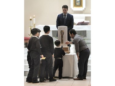 The relic of the forearm and hand of Jesuit priest St. Francis Xavier on display at St. Francis Xavier Church in Vancouver.