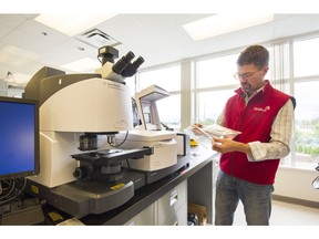 Dr. Peter Ross tests Arctic water samples for microplastics and microfibres in the Vancouver Aquarium lab on Sept. 1, 2016.