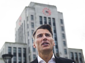 Mayor Gregor Robertson addresses the media after his announcement that he will not run for re-election