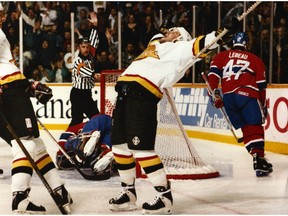 Vancouver Canucks' Cliff Ronning celebrates a goal on Jan. 2, 1994.