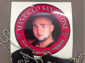 A sticker from the funeral of Manricco "Ricco" Sansalone.