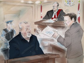 In this artist's sketch, Bruce McArthur, left, appears in court in Toronto on Friday, January 19, 2018.