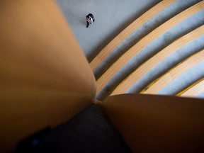 A UBC student walks through the student union building at the University of British Columbia in Vancouver.