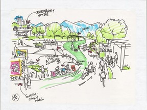 The city of Vancouver has released some of the illustrations from the Arbutus Greenway Design Jam last fall. The sketches will be considered and one preferred design will be released this spring.  [PNG Merlin Archive]