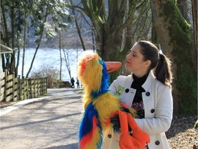 Vancouver ventriloquist Kellie Haines and her bird character Magrau.