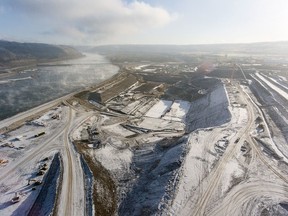 Aerial view of the south bank of B.C. Hydro's Site C dam construction. Several prominent NDP members are urging the provincial council to reopen the debate on the Site C dam with a view towards cancelling the project.