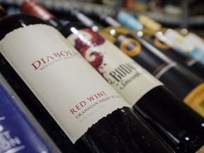 Bottles of British Columbia wine on display at a liquor store in Cremona, Alta., Wednesday, Feb. 7, 2018.