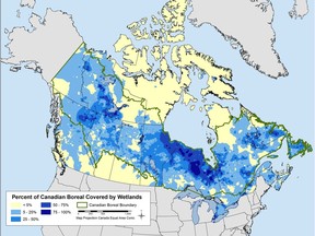 Geological Survey of Canada map shows the significance of wetlands across Canada.