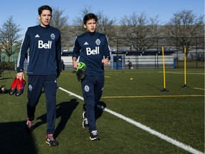 David Norman Jr. and Thomas Gardner at UBC for the first day of Whitecaps 2017 pre-season training, Jan. 23, 2017.