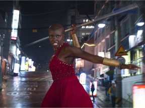 This image released by Disney shows Danai Gurira in a scene from Marvel Studios' "Black Panther."  Gurira says the representation of women in "Black Panther" is important for young girls to see. The film features a number of powerful female leads, including Gurira as the head of a special forces unit, Lupita Nyong'o as a spy, Angela Bassett as the Queen Mother and newcomer Letitia Wright as a scientist and inventor. (Marvel Studios-Disney via AP) ORG XMIT: NYET495