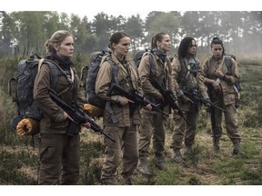 From left, Jennifer Jason Leigh, Natalie Portman, Tuva Novotny, Tessa Thompson and Gina Rodriguez in a scene from the new thriller Annihilation.
