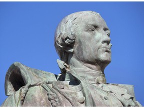 The statue of Edward Cornwallis, a controversial historical figure, is seen before being removed in a city park in Halifax on Wednesday, Jan. 31, 2018. Cornwallis, the military officer who founded Halifax in 1749, offered a cash bounty to anyone who killed a Mi'kmaw person.