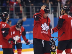 Canada reacts after losing 4-3 to Germany during the Men's Play-offs Semifinals on day fourteen of the PyeongChang 2018 Winter Olympic Games at Gangneung Hockey Centre on February 23, 2018 in Gangneung, South Korea.