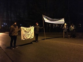Protesters who oppose Kinder Morgan's Trans Mountain pipeline expansion moved operations to Port Moody early Thursday morning in a bid to stop workers from taking boats to the company's Westridge terminal in Burnaby. Photo: Handout. [PNG Merlin Archive]