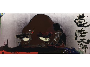 Release Chakra's gate at this instant, acrylic and platinum leaf on canvas mounted on wood  panel, by Takashi Murakami.