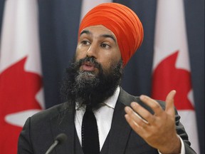 NDP leader Jagmeet Singh speaks at a press conference as he unveils the NDP's top priorities ahead of the federal budget on Tuesday, February 13, 2018.