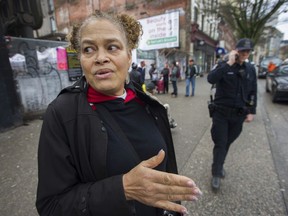 Constance Barnes is the manager of the Downtown Eastside Market on E. Hastings Street in Vancouver's, where she is pictured  Saturday, February 3, 2018. Drug users say an increased police presence in the area is preventing them from using supervised consumption sites.