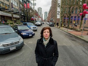 Annette O'Shea, executive director of the Yaletown Business Improvement Association, stands on a stretch of Hamilton Street that is among five Yaletown blocks where the city of Vancouver plans to reduce on-street parking.