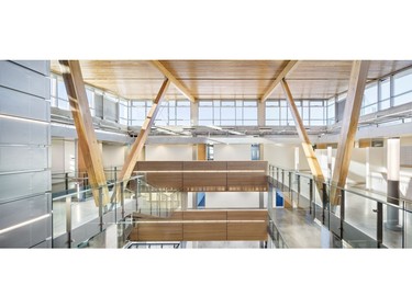 2018 Institutional Wood Design: Large goes to Okanagan College, represented by: Roy Daykkin, Kelowna for the the Trades Renewal and Expansion Project at Okanagan College. 

The various structural and architectural wood elements create a warm and inviting space throughout the addition, clearly demonstrating the sustainable approach taken to the design of the complex. [PNG Merlin Archive]