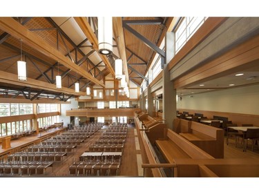 2018 Interior Beauty Design winner: The Crofton House School Dining Hall from Cornerstone Architecture, Vancouver. 

The "capstone" component of a 10-year phased plan to redevelop the Crofton House School campus is the school's new assembly and dining hall, now known as Manrell Hall. [PNG Merlin Archive]