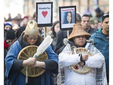 VANCOUVER. February 24 2018. People gather outside the CBC in support of the family and friends of Tina Fontaine, as part of a National day for Tina Fontaine, Vancouver, February 24 2018.   Gerry Kahrmann  /  PNG staff photo)( For Prov / Sun News )   00052468A  [PNG Merlin Archive]